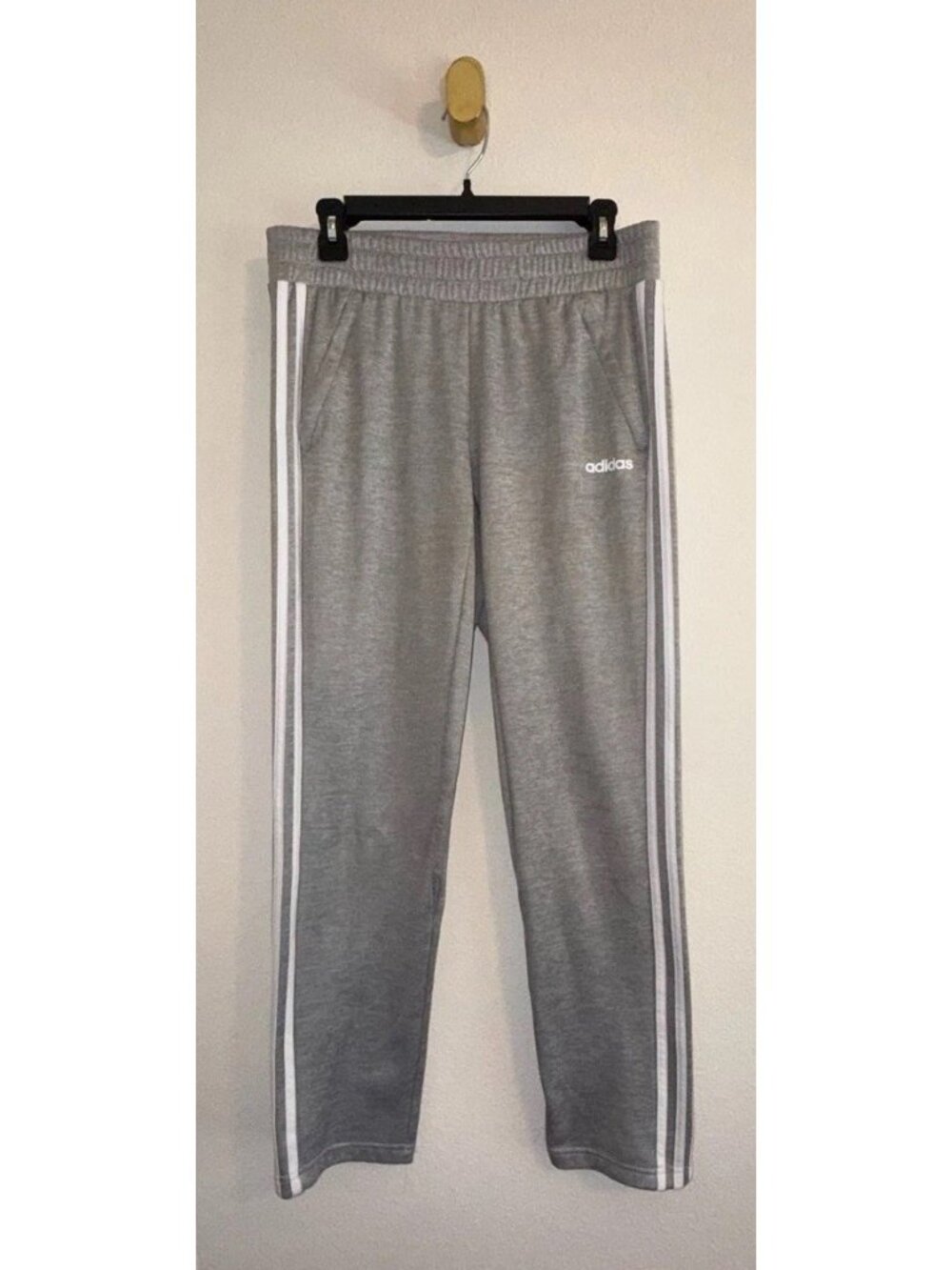 Adidas Womens Essentials Warm-Up 3-Stripes Track Pants Gray White Straight Leg S